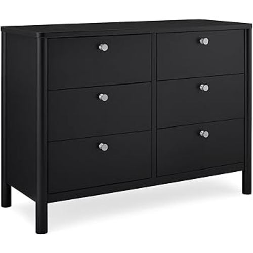 Delta Children Brooks 6 Drawer Dresser with Interlocking Drawers (Includes 3 Sets of Knobs – Choose from Natural, Brushed Nickel & Melted Bronze), Midnight Grey