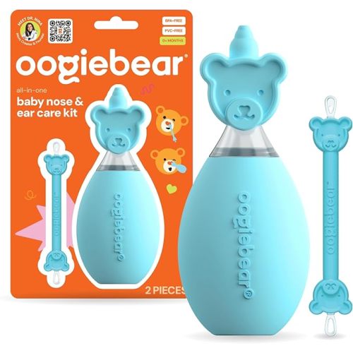 oogiebear BearPair FSA/HSA Eligible Silicone Bulb Baby Nasal Aspirator and Ear & Nose Syringe, Safely Sucks Snot and Removes Mucus, Cleanable and Reusable, Blue