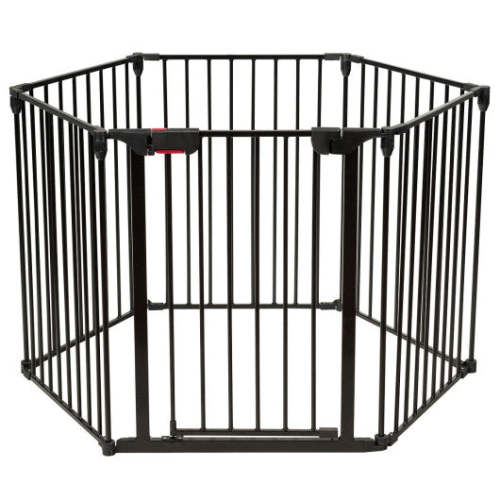 6 Panel Wall-Mount Adjustable Baby Safe Metal  Fence Barrier-Black