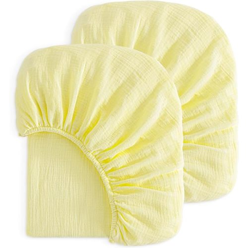 NTBAY 2 Pack Muslin Cotton Mini Crib Sheets, Soft and Breathable Double Layer 24x38 Baby Crib Sheets for Mini Crib and Toddler Mattresses, Boys, Girls, Unisex, Light Yellow, 24x38 Inches