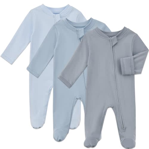 Aablexema Baby Organic Cotton Footed Pajamas Zip Up Preemie Newborn One Piece Long Sleeve Onesie Pjs