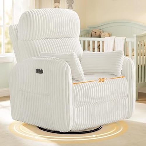 Power Swivel Rocker Recliner with Adjustable Headrest,26" Nursery Recliner