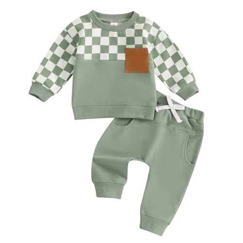 LIOMENGZI Toddler Baby Boys Fall Winter Outfits Checkerboard Sweatshirt Pullover Pants Infant Clothes Set 6 12 18 Months 2T