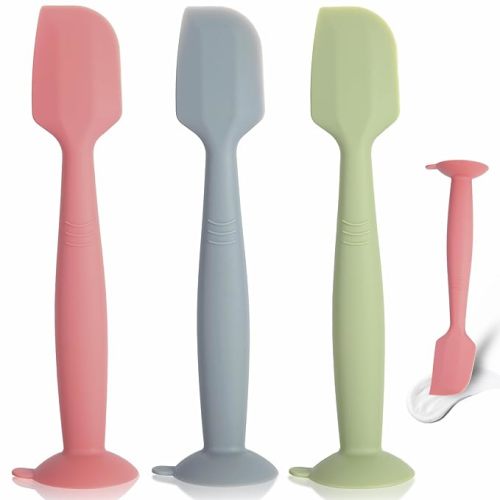 Diaper Spatula 3 Pack Baby Diaper Cream Spatula Soft Silicone Baby Butt Paste Spatula Brush Diaper Paste Spatula,Diaper Cream Applicator With Suction Base Full Size (Gray+Red+Green)