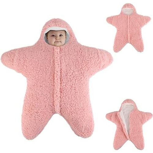 Haokaini Newborn Sleeping Bag Starfish Baby Swaddle Blanket Wrap Warm Fleece Infant Sleeping Sack Stroller Wrap for 0-6M Baby Boy Girl
