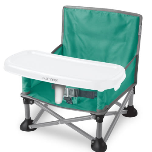 Summer by Bright Starts Pop 'N Sit Portable Booster Chair, Floor Seat, Indoor/Outdoor Use, Compact Fold, Teal, 6 Mos - 3 Yrs