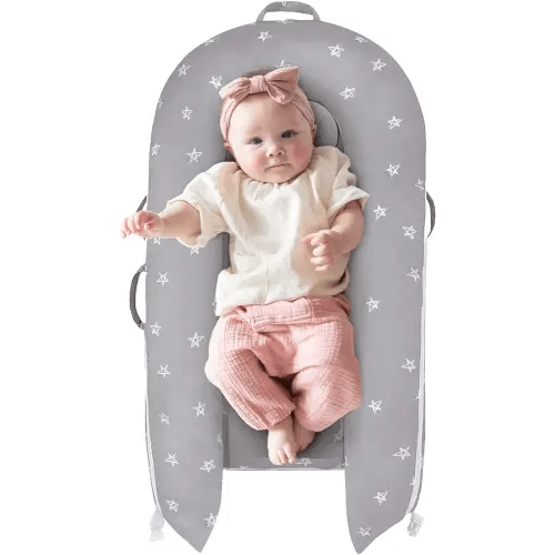 Newborn Baby Lounger Cover with 'Hello World' Sign, Compatible with Dock A Tot Deluxe+ Lounger (Silver), Hypoallergenic & Machine Washable - 100% Cotton Cover for Baby Dock Lounger (Cover Only)
