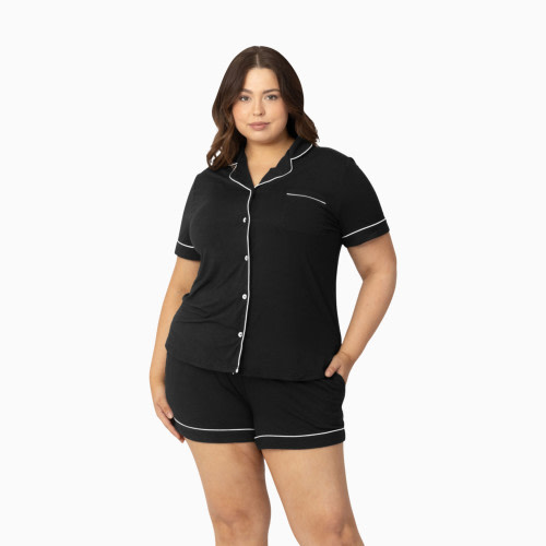 Kindred Bravely Clea Bamboo Viscose Classic Short Sleeve Maternity & Nursing Pajama Set - Black, Medium