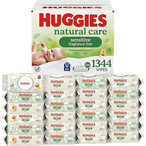 Huggies Natural Care Sensitive Baby Wipes, Unscented, Hypoallergenic, 99% Purified Water, 24 Soft Packs of 56 (1344 Wipes Total)