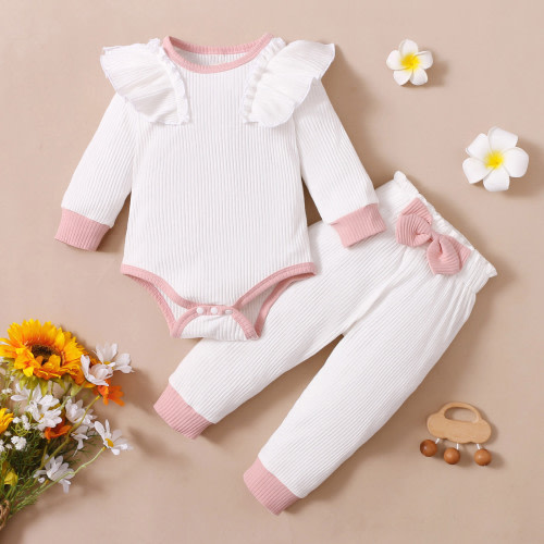 lmcalzta Baby Girl Clothes Ruffle Romper and Floral Pants for 0 3 6 9 12 15 18 Months Fall Winter Newborn Infant Sets for Girls