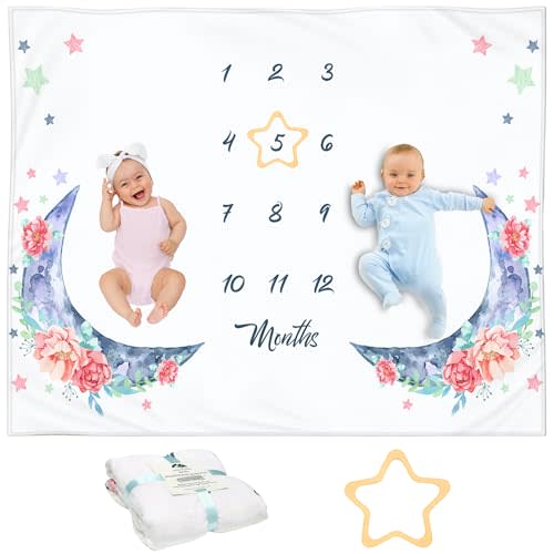 Twin Milestone Blanket – Soft, Large 50x40 Baby Monthly Blanket for Newborn Twins, Premium Fleece Keepsake, Perfect Photo Prop for Twin Boys & Girls