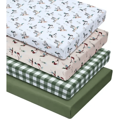 VitalCozy 4 Pcs Mallard Duck Crib Sheet Set Newborn Bedding Nursery Baby Sheets for Girl Boys Baby Gifts for Standard Crib and Toddler Mattresses, 52 x 28 x 8 Inches