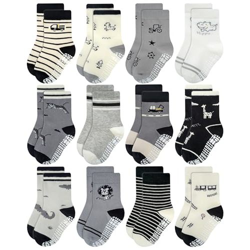 RATIVE Non Skid Anti Slip Crew Socks With Grips for Baby Infant Toddlers Kids Boys