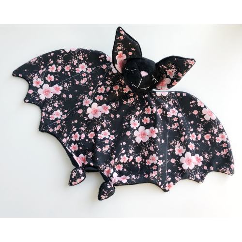 Personolized baby lovey blanket, baby bat plush, 1st Halloween gift for baby girl, gothic nursery, Addams baby shower gift