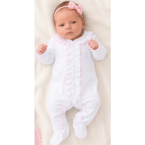 Baby Girl White Footie with Pink Ruffle - Peruvian Pima Cotton – Magnolia Baby, NB