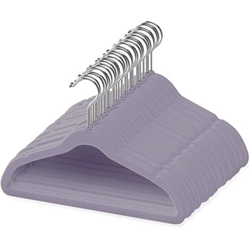50 Premium Velvet Baby Hangers 11.8" Inch Non-Slip Infant, Ultra Slim Space-Saving Children Closet Hangers, 360° Swivel Hook, Strong & Durable Baby Toddler Kids Clothes Hanger, Purple