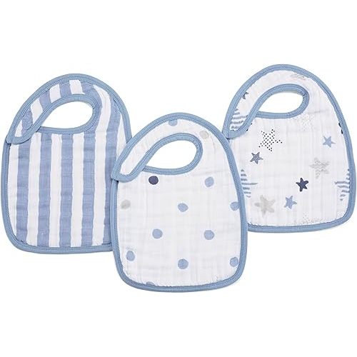 aden + anais 100% Cotton Muslin Snap Bib – Super Absorbent, Soft 3-Layer Baby Bib for Boys & Girls with Adjustable Snap-Closure for Teething, Eating, Drooling, 3-Pack, Rock Star