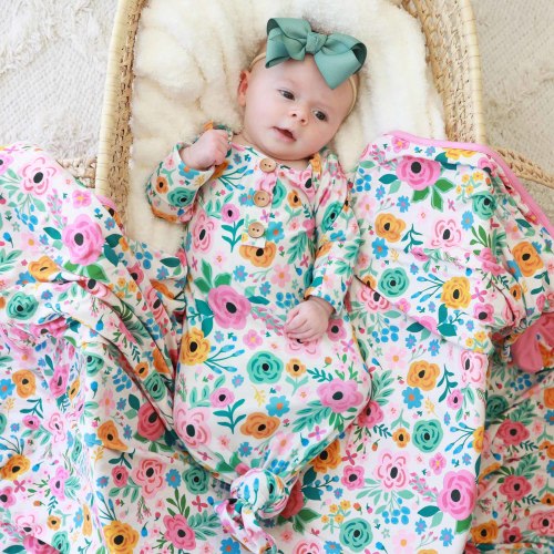Pretty Poppies Newborn Baby Knot Gown & Hat Set
