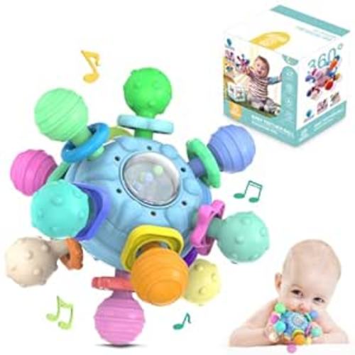 Sensory Teething Toys for Babies 0-6: Teething Toys for Babies 6-12 Months - Baby Rattle Baby Shower Gifts Baby Teething Ball Toy 0-3 Month - Infant Sensory Toys for 0 3 6 9 12 18 Months (Blue) : Baby