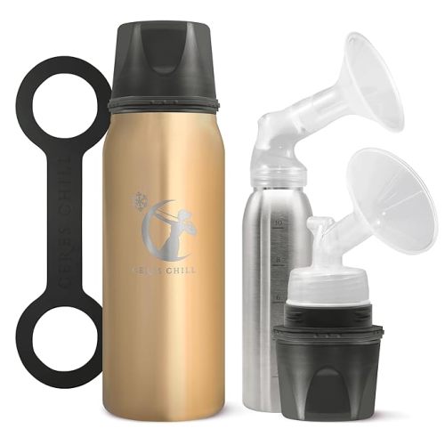 Breastmilk Chiller Reusable Storage Container by CERES CHILL | Keeps Milk Safe for up to 20 Hours | Connects w/Major Pumps (You're So Golden)