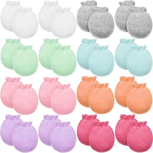 16 Pairs Newborn Baby Cotton Mittens No Scratch Gloves Unisex Newborn Mittens for baby Boys Girls 0-6 Months