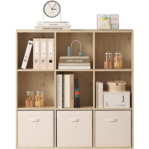 9 Cube Storage Organizer, Wooden Cube Shelves with Closed Back Panel, Reversible Bookcase, Cubes Closet Organizer for Home, Living Room, Kids Room, Office, Bedroom, Study, Hallway