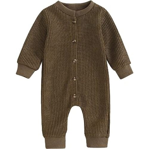 Ynibbim Winter Newborn Baby Boy Girl Solid Romper Unisex Infants Hooded Outfit Clothes Waffle Cotton Button Jumpsuits