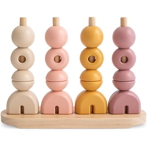 mushie Wooden Multi Shape Stacker | for Kids 3 Years+ | Preschool Educational & Toddler Montessori Toys (Sunrise)