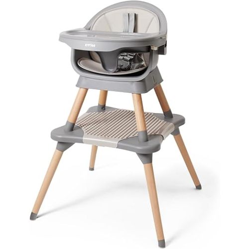 5-in-1 High Chair for Baby & Toddler - Convertible Baby Dining Seat - Portable Floor/Booster Seat - Adjustable Tray w. Cover - 5-Point Harness - Building Block Table & Chair - Stool (Gray)