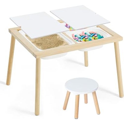 Sensory Table with 1 Pack Wooden Kids Stool