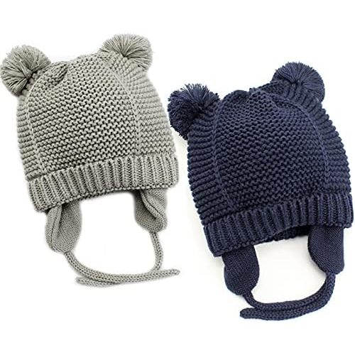 Baby Beanie Earflaps Hat - Infant Toddler Girls Boys Soft Warm Knit Hat Kids Winter Hat with Fleece Lining