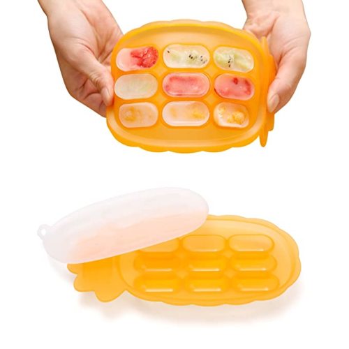 haakaa Silicone Nibble Tray - Breastmilk Teething Popsicle Mold - Baby Forage Feeder Fresh Food Freezer Ice Cube Tray - Baby Self Feeding Divided Plate - 4m+ Baby Toddler Kid - Tangerine - Apricot