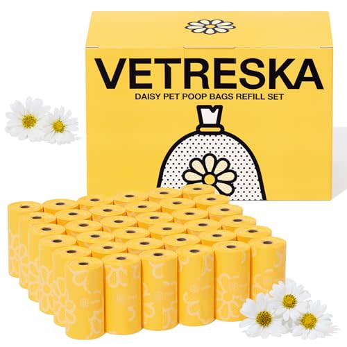 VETRESKA Dog Poop Bag Rolls Daisy Scented Leak-proof Pet Waste Bags Thick and Large Trash Bags for Dog Walking 36 Refill Rolls 540 Bags