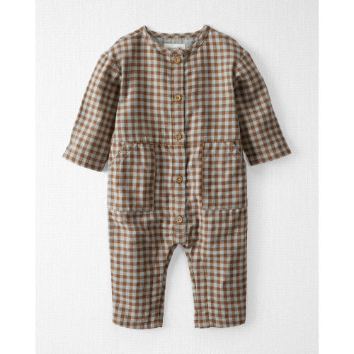 Baby Organic Cotton Gauze Button-Front Jumpsuit in Gingham