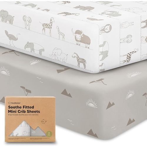 2-Pack Mini Crib Sheets Fitted - 38x26 Pack N Play Sheets for Pack and Play Mattress, Organic Cotton, Soft & Breathable Playard Bedding, Neutral Mini Toddler Bed Cover for Boys, Girls (Savannah)