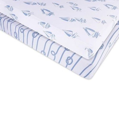 Ely's & Co. Baby Fitted Crib Sheet 100% Combed Jersey Cotton Blue Nautical Print 2 Pack