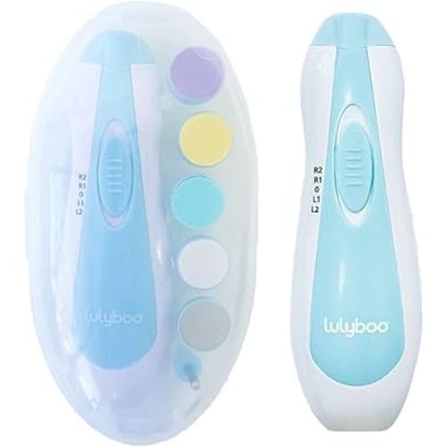 Lulyboo Electric Baby Nail File with 5 Interchangeable Heads, Low Noise & LED Light - Gentle, Safe, Ergonomic Baby Nail Trimmer for Smooth Nails & On-The-Go Grooming with Carry Case