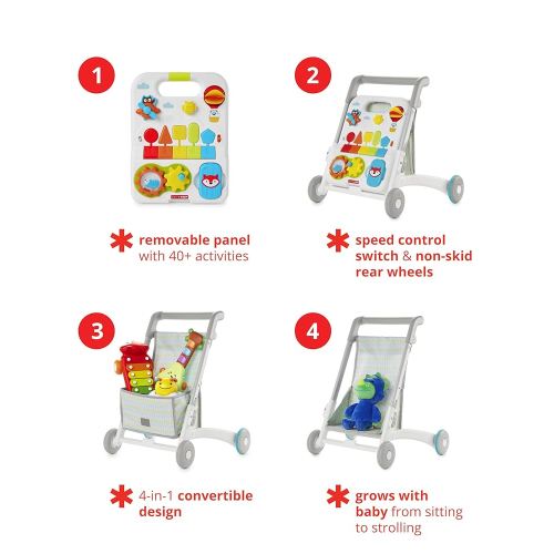 Skip Hop Baby Walker 4-in-1 Sit to Stand Convertible Light Up Music Toy with 40+ Activities Explore & More Age 6m+