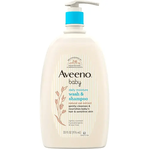 Aveeno Baby Daily Moisture Gentle Bath Wash & Shampoo with Natural Oat Extract, Hypoallergenic, Tear-Free & Paraben-Free Formula for Sensitive Hair & Skin, Lightly Scented, 33 fl. oz