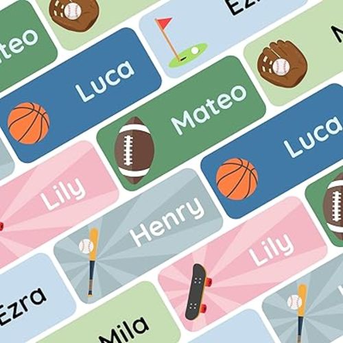 Personalized Name Labels for Kids (120) – Waterproof and Durable Clothing Labels for Kids, Labels for School Supplies, Stickers for Nursery, Daycare, and Preschool - Sports