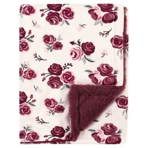 Hudson Baby Infant Girl Plush Blanket With Furry Binding And Back, Rose, One Size