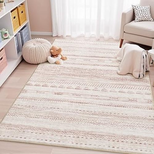 4x6 Pink Area Rugs for Living Room Machine Washable Rug Distressed Girls Nursery Rug Indoor Carpet Neutral Moroccan Boho Rug Ultra Soft Area Rug for Bedroom Dining Room Playroom Office