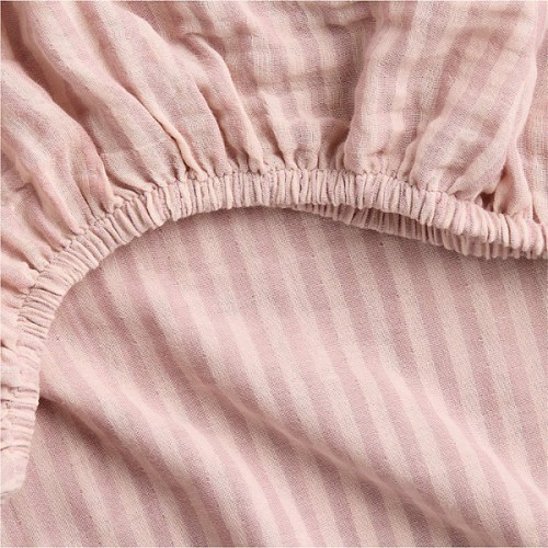Supersoft Striped Lilac Rose 100% Organic Cotton Gauze Baby Crib Fitted Sheet