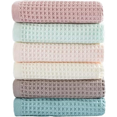 6 Pack Waffle Weave Dish Cloths, 13x13 Inch 100% Cotton Kitchen Towels for Washing Dishes - Super Absorbent, Quick Drying Dish Rags (Mixed Colors)