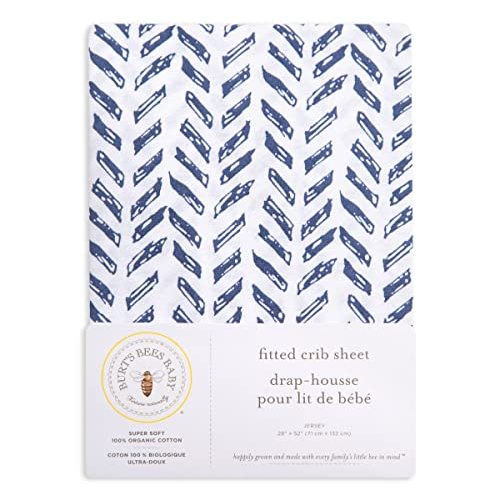 Burt's Bees Baby - Fitted Crib Sheet, Girls Boys & Unisex 100% Organic Cotton Crib Sheet for Standard Crib & Toddler Mattresses - Indigo Pattern