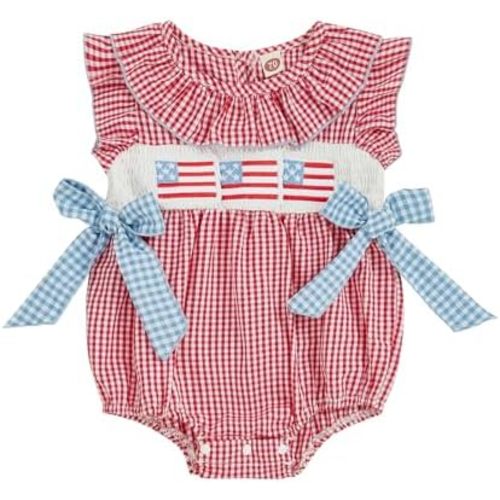 FYBITBO Baby Girl 4th of July Outfit 4th of July Usa Onesie Bubble Romper Newborn American Flag Fourth of July Clothes