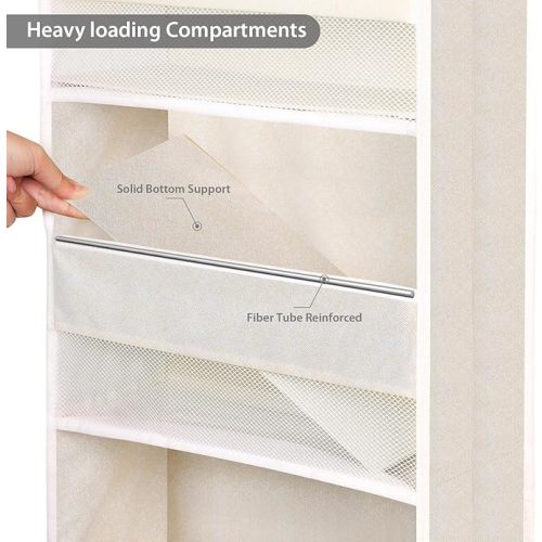 Univivi 5-Shelf Over Door Hanging Organizer Fabric Door Storage with 4 Large Pockets and 3 Small PVC Pockets Wall Mount Hanging Storage Organizers (Beige)