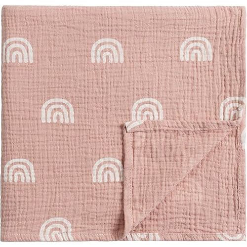 Meracorallo Muslin Swaddle Blanket, 100% Organic Cotton Receiving Blanket Soft and Breathable Swaddle Wrap for Baby Boys and Girls, Rainbow