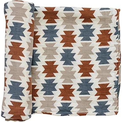Mebie Baby Western Aztec Muslin Swaddle, Modern and Neutral Swaddle Blanket for Baby Girl or Boy, Soft Baby Blankets, Newborn Swaddle Blanket, 0-3 Month, Comfy Wrap, Baby Essentials & Gifts