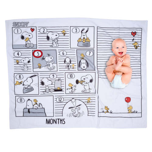 Snoopy Milestone Photo Opportunity Black/White Fleece Baby Blanket – Lambs & Ivy